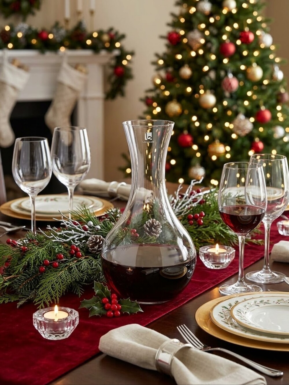 Laura B Clear Glass Carafe - Elegant Transparent Pitcher Wine Decanter